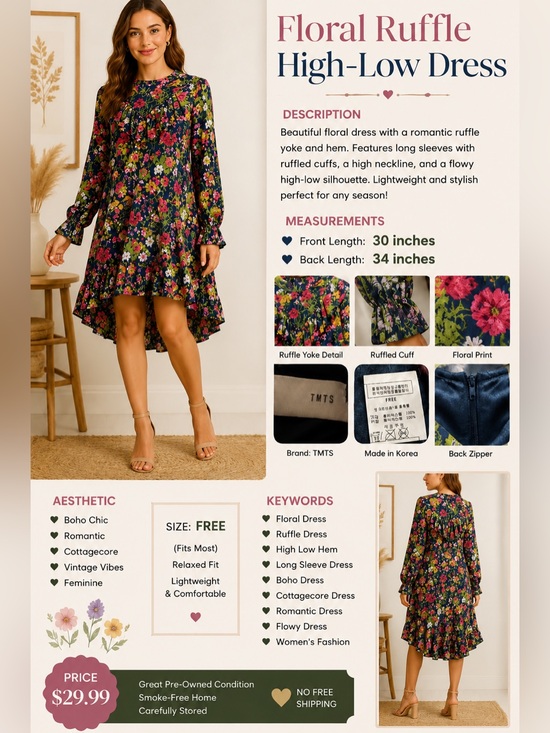 TMTS Dresses & Skirts - TMTS Floral Ruffle High-Low Dress in Multicolor